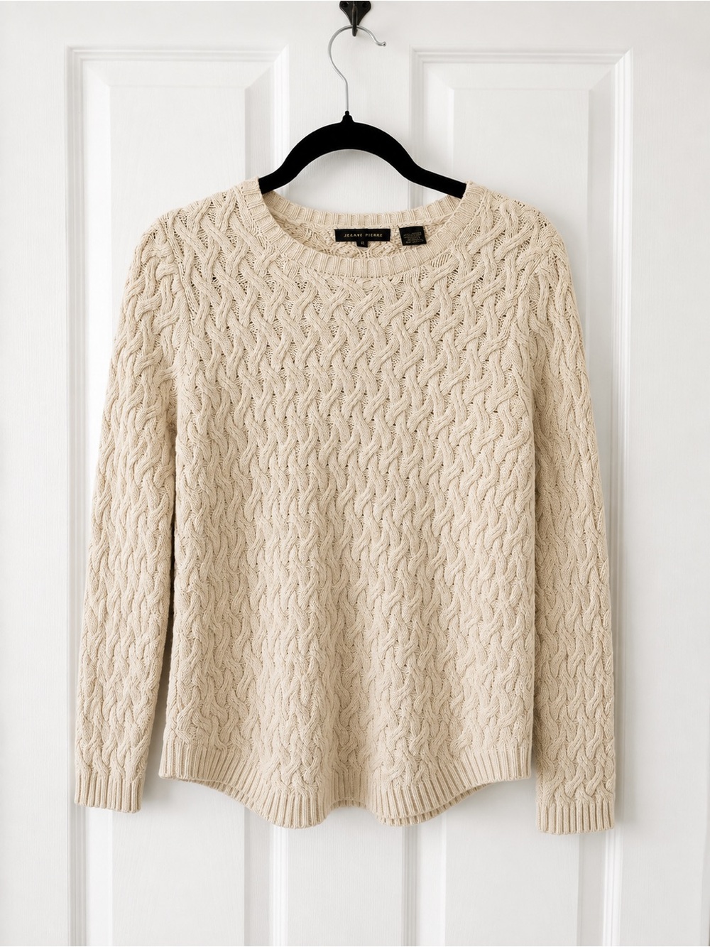 Jeanne Pierre 100% Cotton Cable Knit Sweater Cream Size S